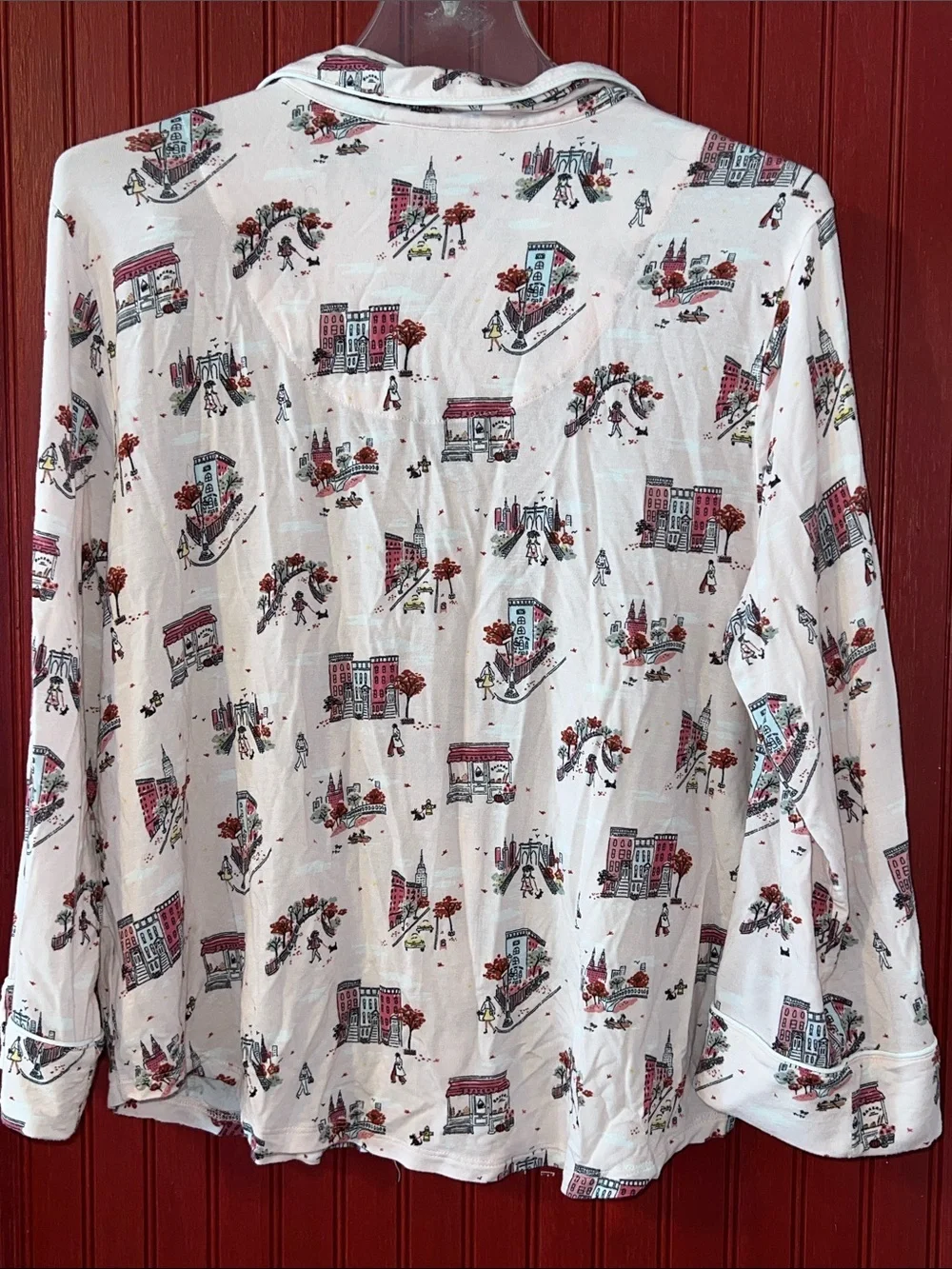 kate spade White Cityscape Print Button-Down Pajama Shirt L